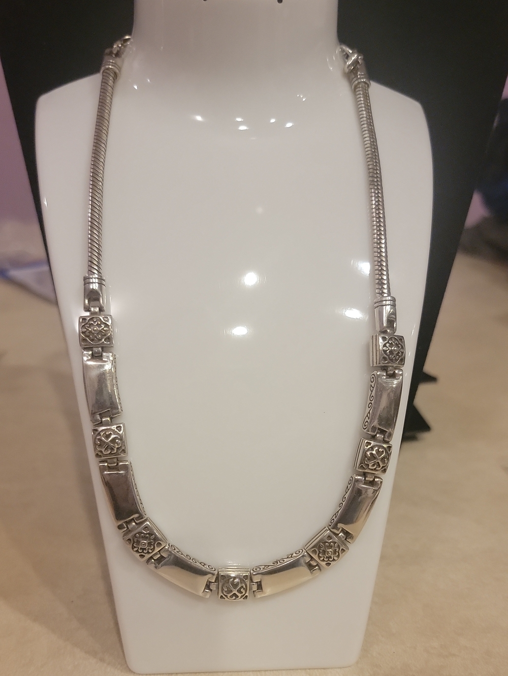 Brighton TRIBECA Silver Tone Etched Square & Rectangle Links Collar Necklace